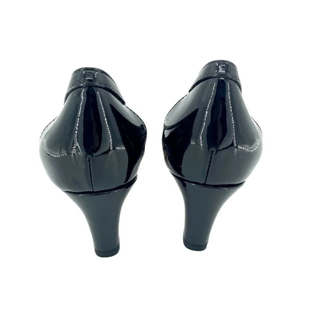 AGL Attilio Giusti Leombruni Black Patent Leather Cut-out Pump 37.5 EU $325